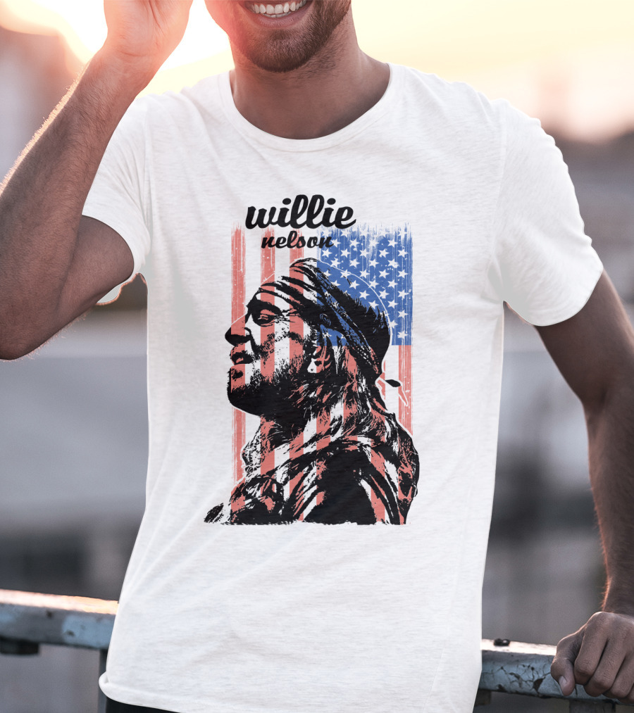 Willie Nelson American Flag Profile T-Shirt