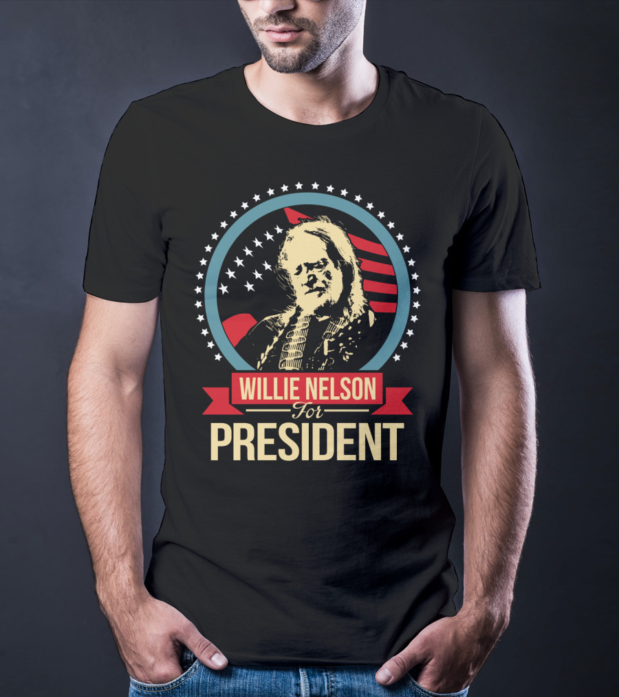 Willie Nelson For President American Flag Stars T-Shirt