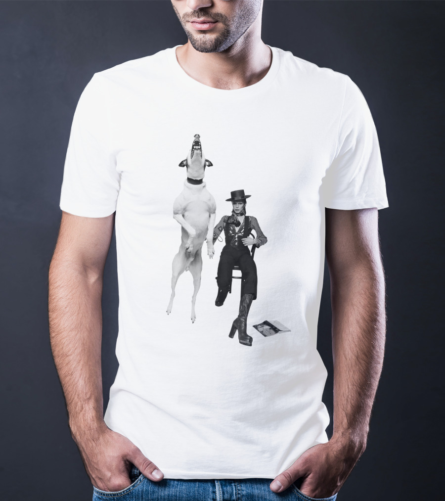 High Jumping Dog And Stylish Figure In Western Attire T-Shirt