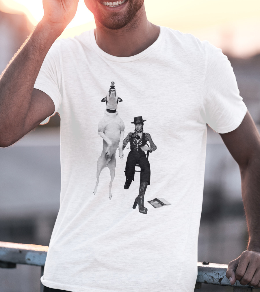 High Jumping Dog And Stylish Figure In Western Attire T-Shirt