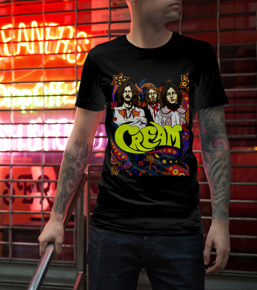 Cream Psychedelic Music Legends Portrait With Vibrant 60s T-Shirt