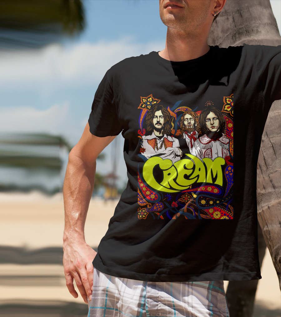 Cream Psychedelic Music Legends Portrait With Vibrant 60s T-Shirt