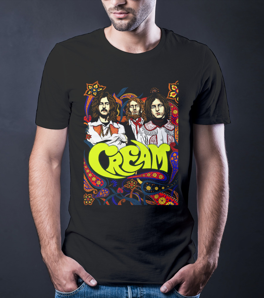 Cream Psychedelic Music Legends Portrait With Vibrant 60s T-Shirt