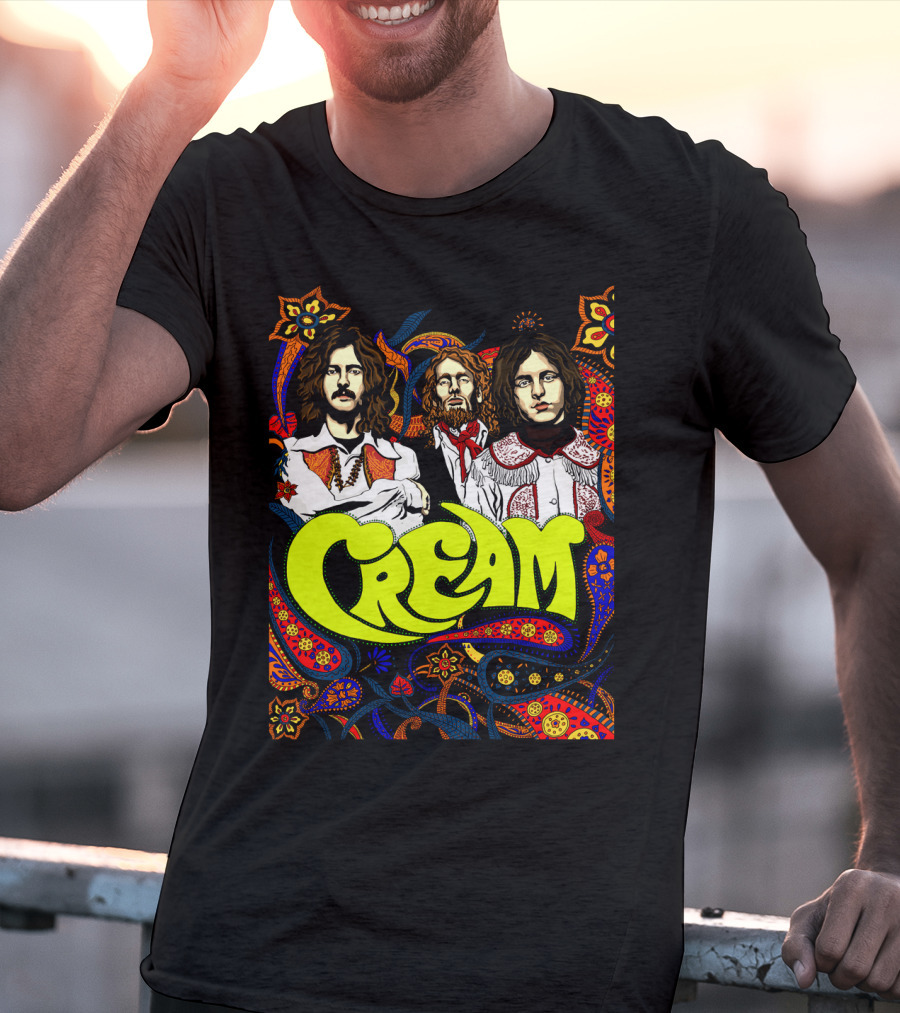 Cream Psychedelic Music Legends Portrait With Vibrant 60s T-Shirt