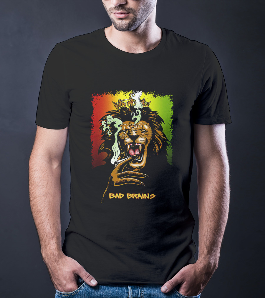 Bad Brains Lion Smoking Regal Crown Rasta Colors T-Shirt