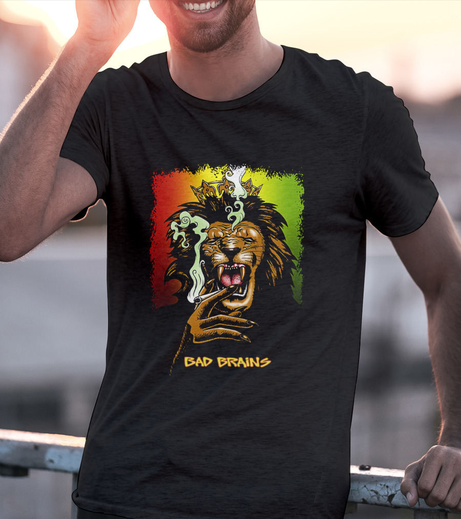 Bad Brains Lion Smoking Regal Crown Rasta Colors T-Shirt