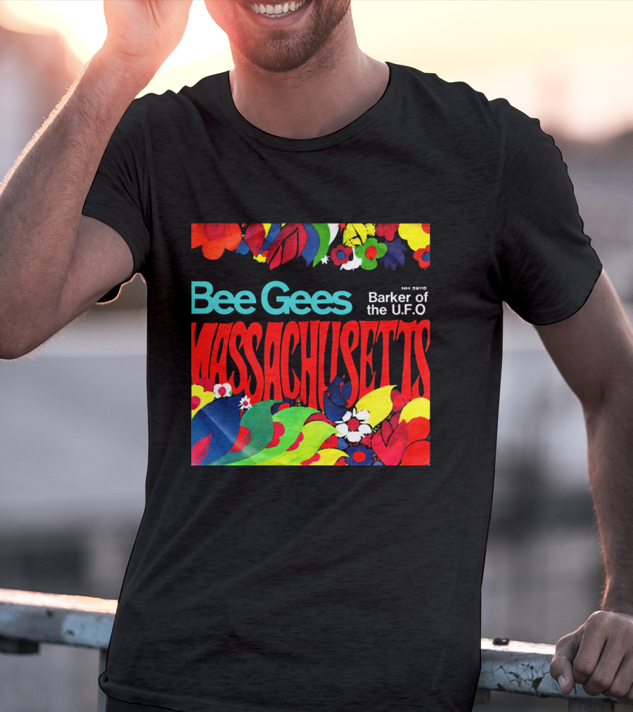 Bee Gees Massachusetts Barker Of The U.f.o. Floral Psychedelic Theme T-Shirt