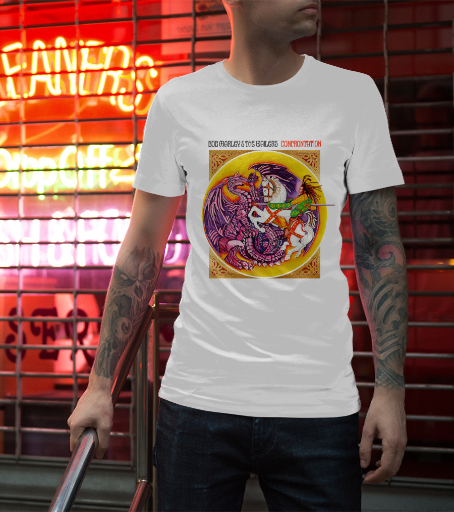 Bob Marley And The Wailers Confrontation Album Cover Dragon And Knight T-Shirt