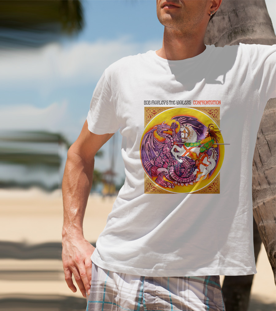Bob Marley And The Wailers Confrontation Album Cover Dragon And Knight T-Shirt