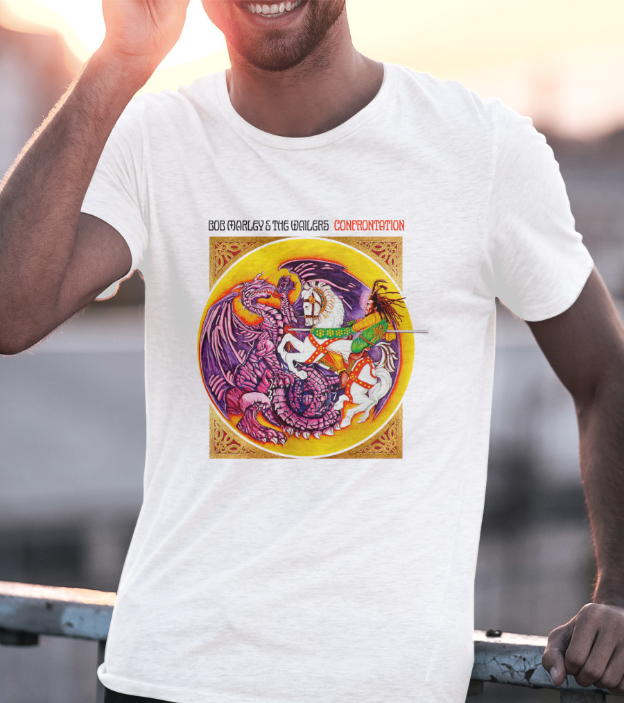 Bob Marley And The Wailers Confrontation Album Cover Dragon And Knight T-Shirt