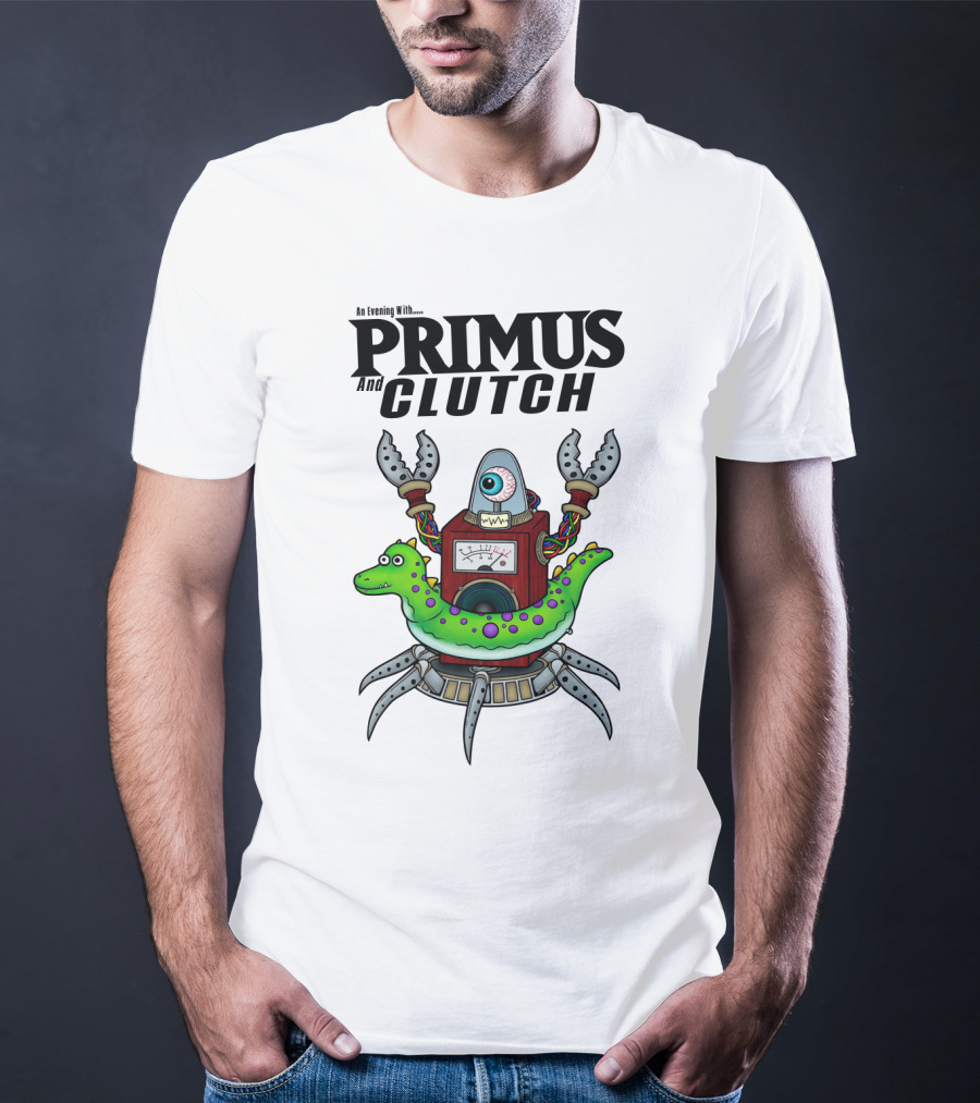 An Evening With Primus And Clutch Robot Monster With Alligator Alien Creature T-Shirt