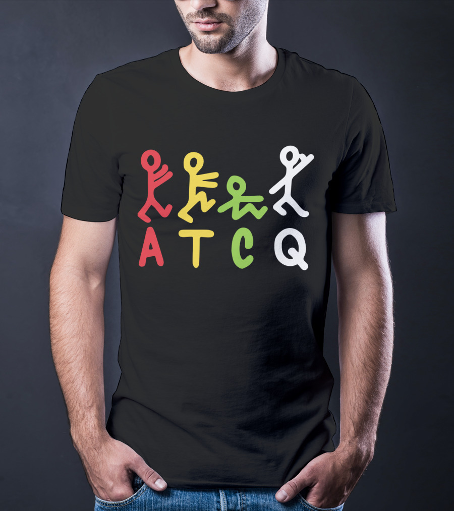 Atcq Abstract Stick Figures Red Yellow Green White T-Shirt