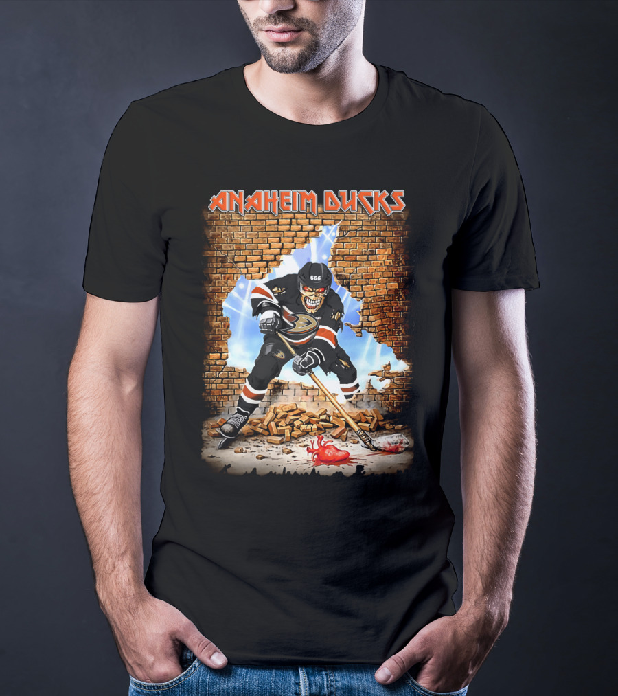 Anaheim Ducks Hockey Skull 666 Breaking Wall T-Shirt