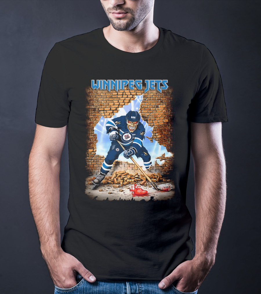 Winnipeg Jets Hockey Demonic Player Breaking Through Wall T-Shirt
