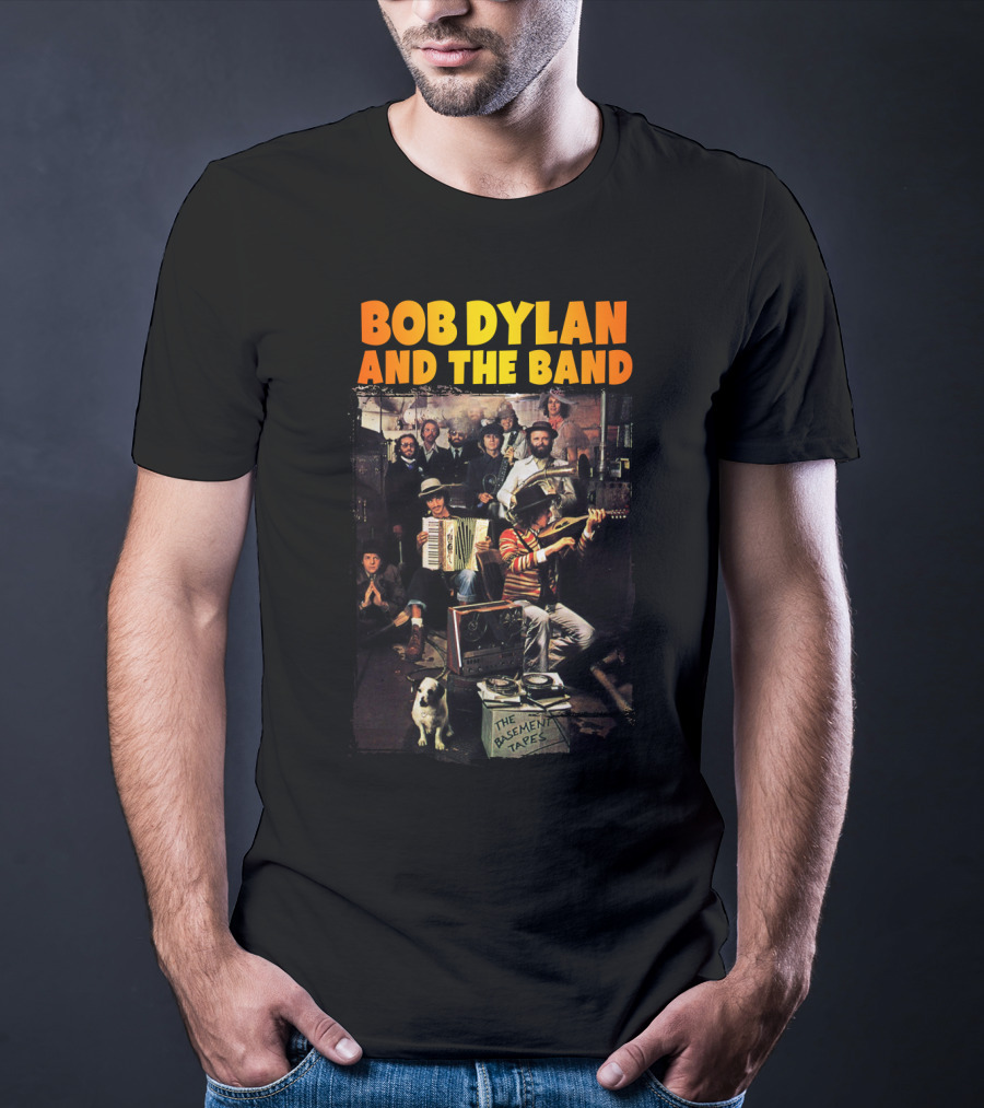 Bob Dylan And The Band The Basement Tapes Group Photo With Instruments And Dog T-Shirt