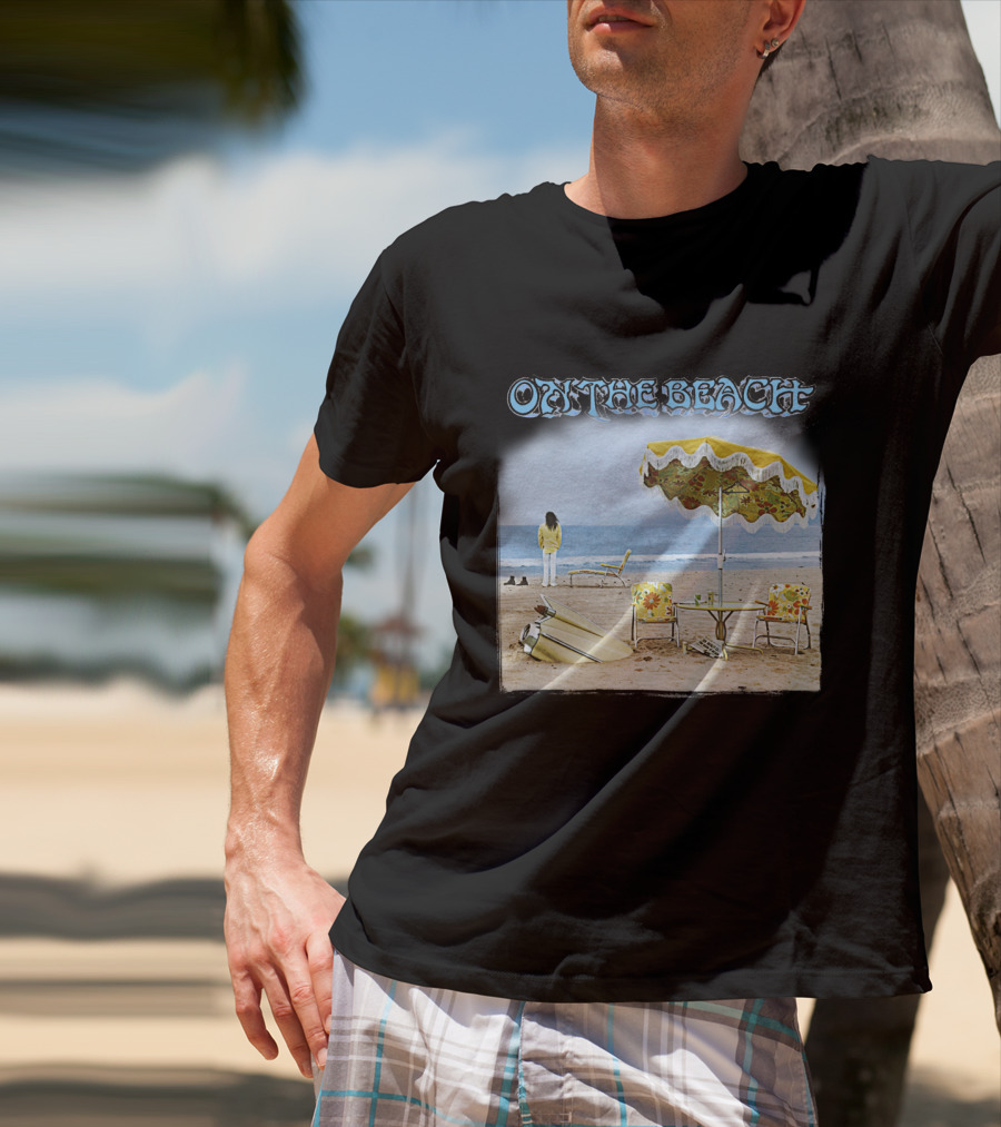 Neil Young On The Beach Vintage Album Cover Surreal Coastal Scene T-Shirt