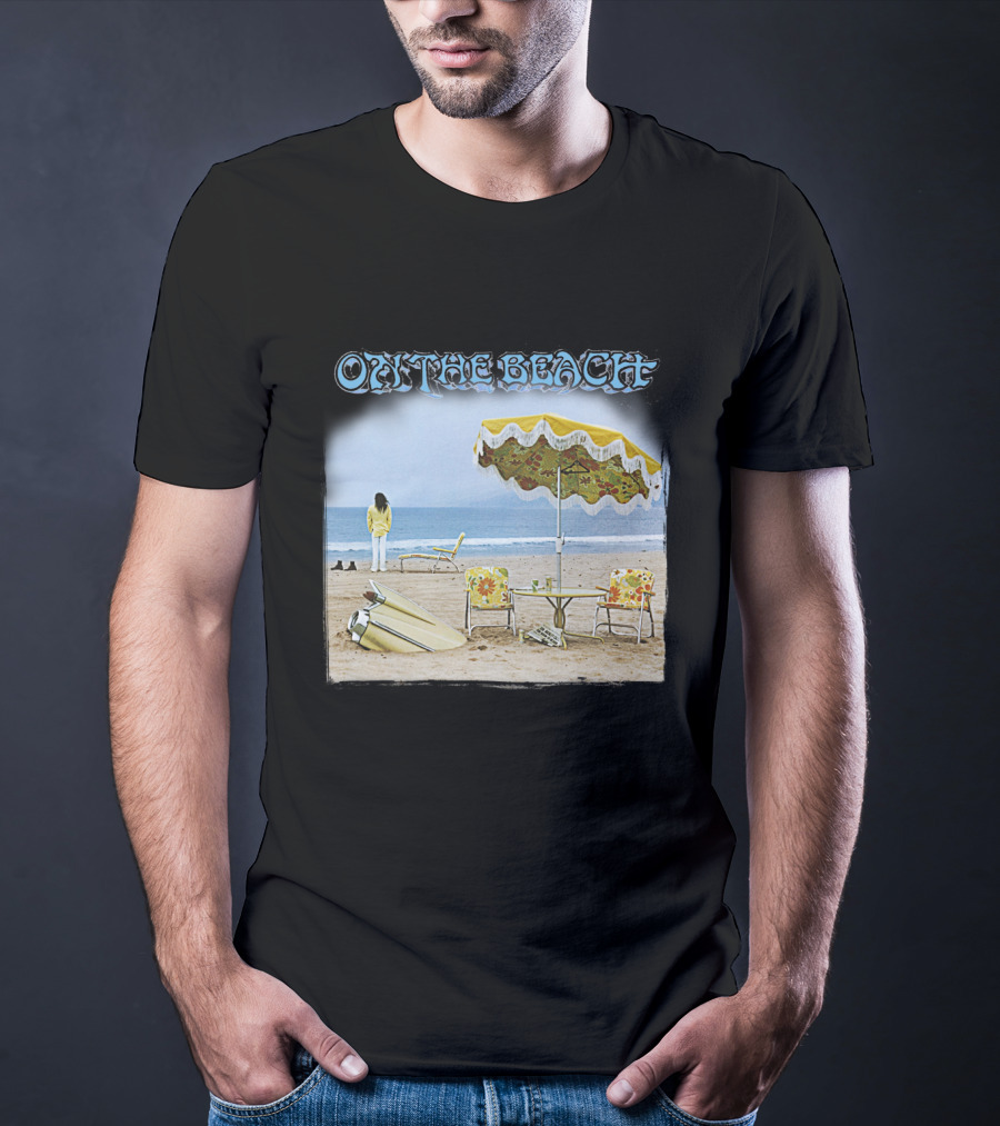 Neil Young On The Beach Vintage Album Cover Surreal Coastal Scene T-Shirt