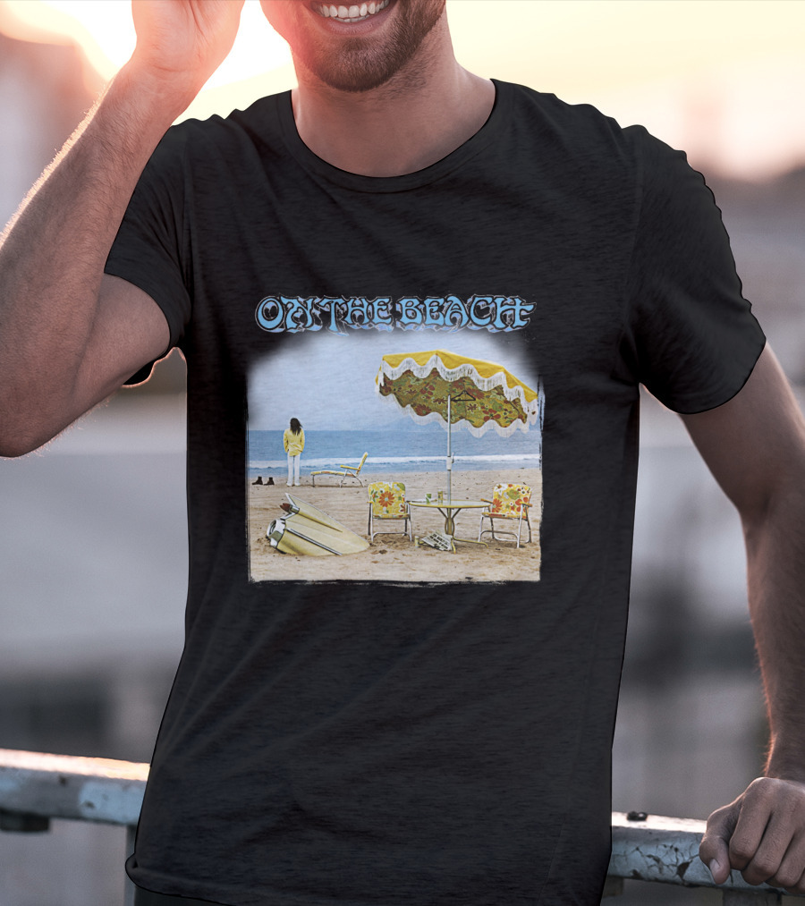 Neil Young On The Beach Vintage Album Cover Surreal Coastal Scene T-Shirt