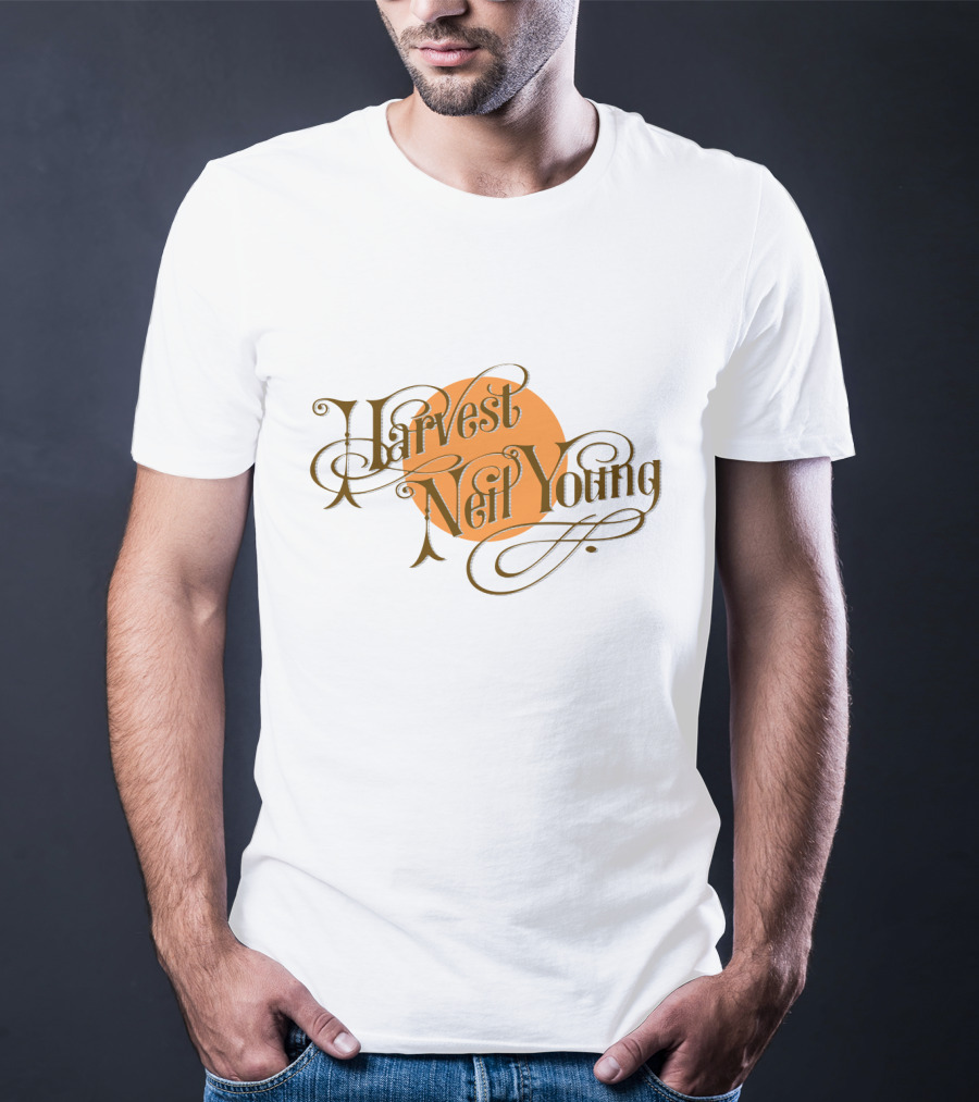 Neil Young Harvest Vintage Script Text With Orange Circle T-Shirt