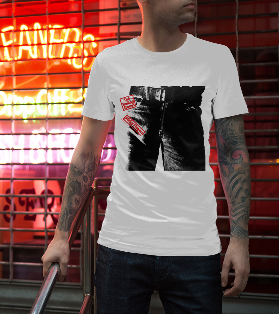 The Rolling Stones Sticky Fingers 1971 Iconic Black And White Jean Zipper T-Shirt