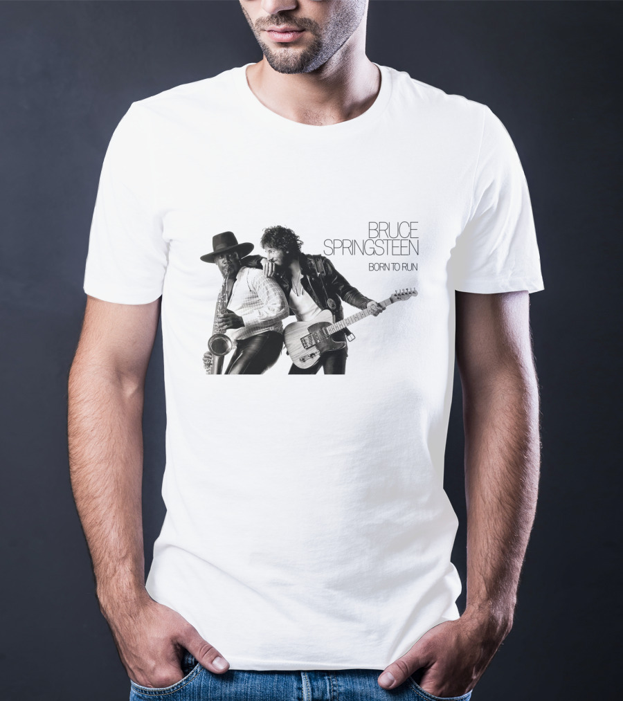 Bruce Springsteen Born To Run Album Cover Clarence Clemons Saxophone And Guitar T-Shirt