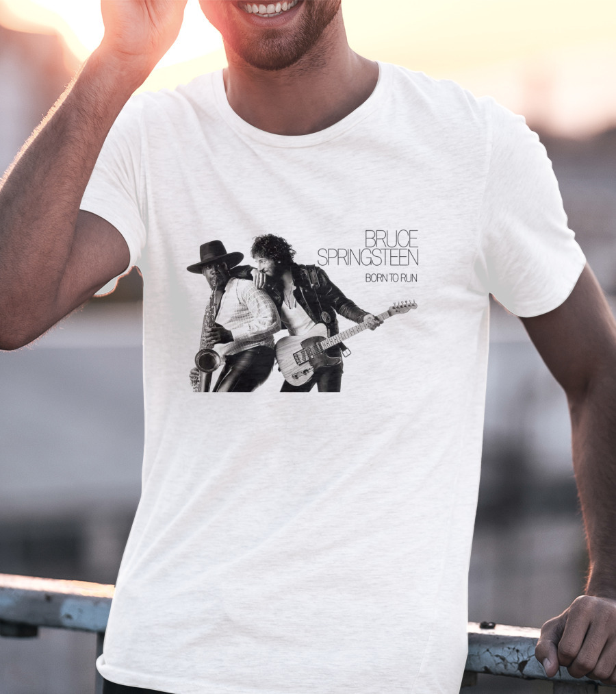 Bruce Springsteen Born To Run Album Cover Clarence Clemons Saxophone And Guitar T-Shirt