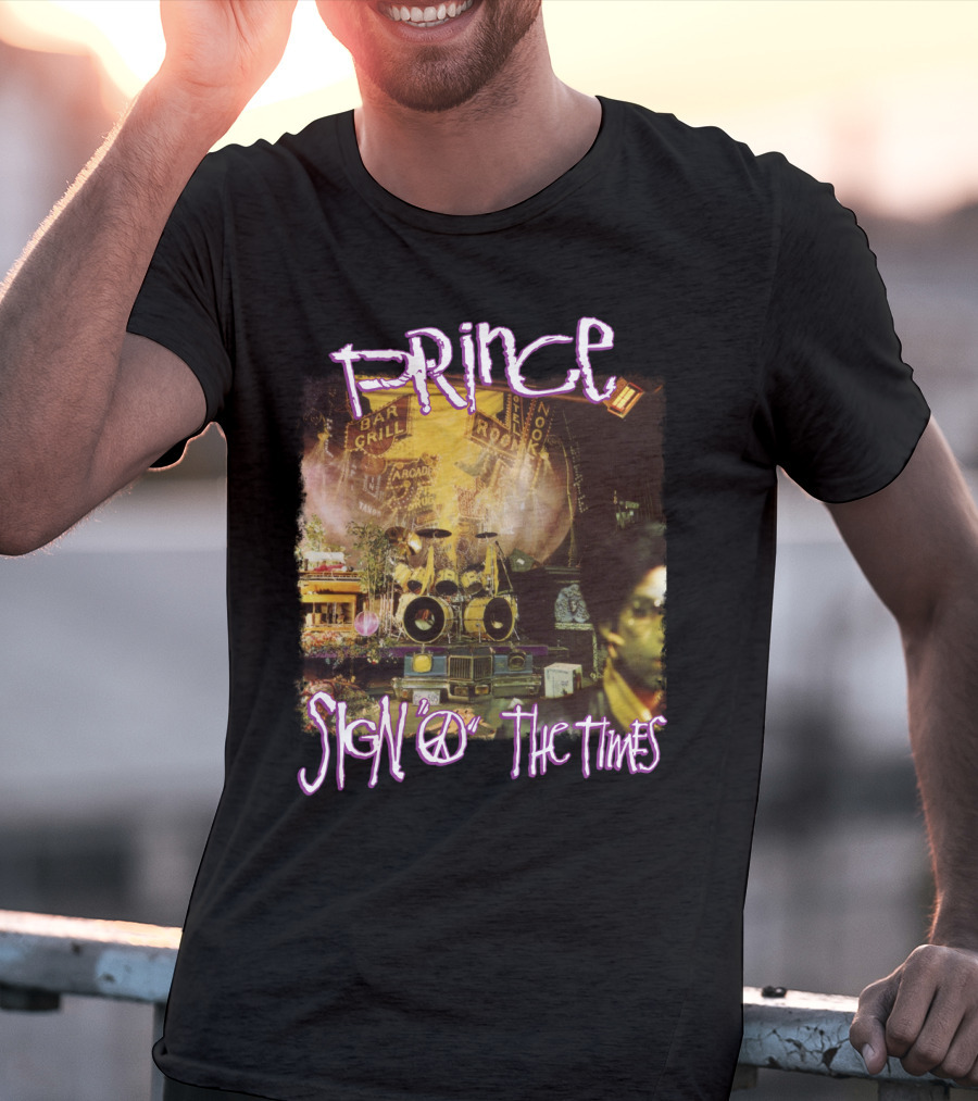 Prince Sign O The Times Album Cover Art With Musical Instruments And Stage Visuals T-Shirt
