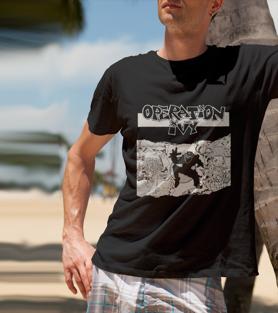 Operation Ivy Energy Album Cover Black And White Silhouetted Figure And Doodle Art T-Shirt