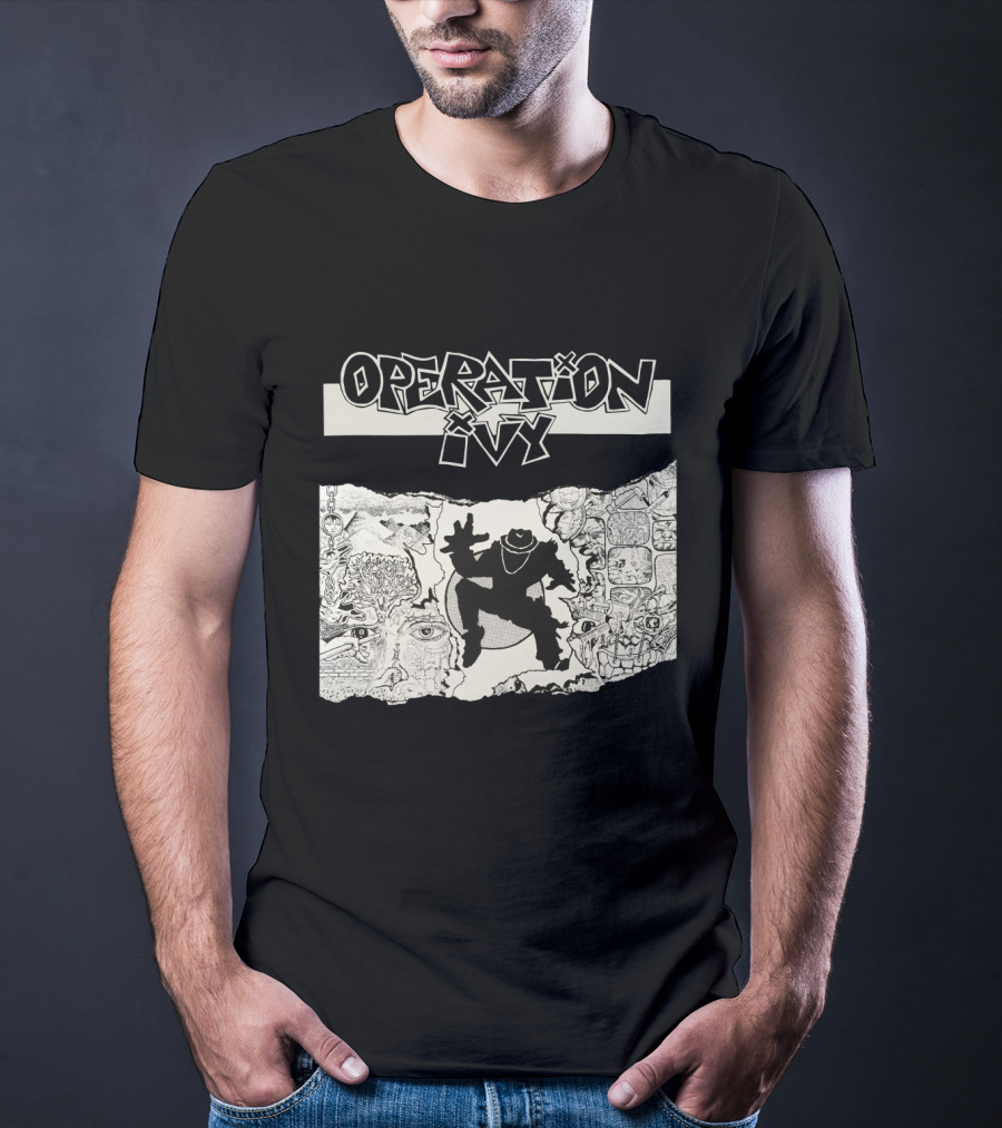 Operation Ivy Energy Album Cover Black And White Silhouetted Figure And Doodle Art T-Shirt