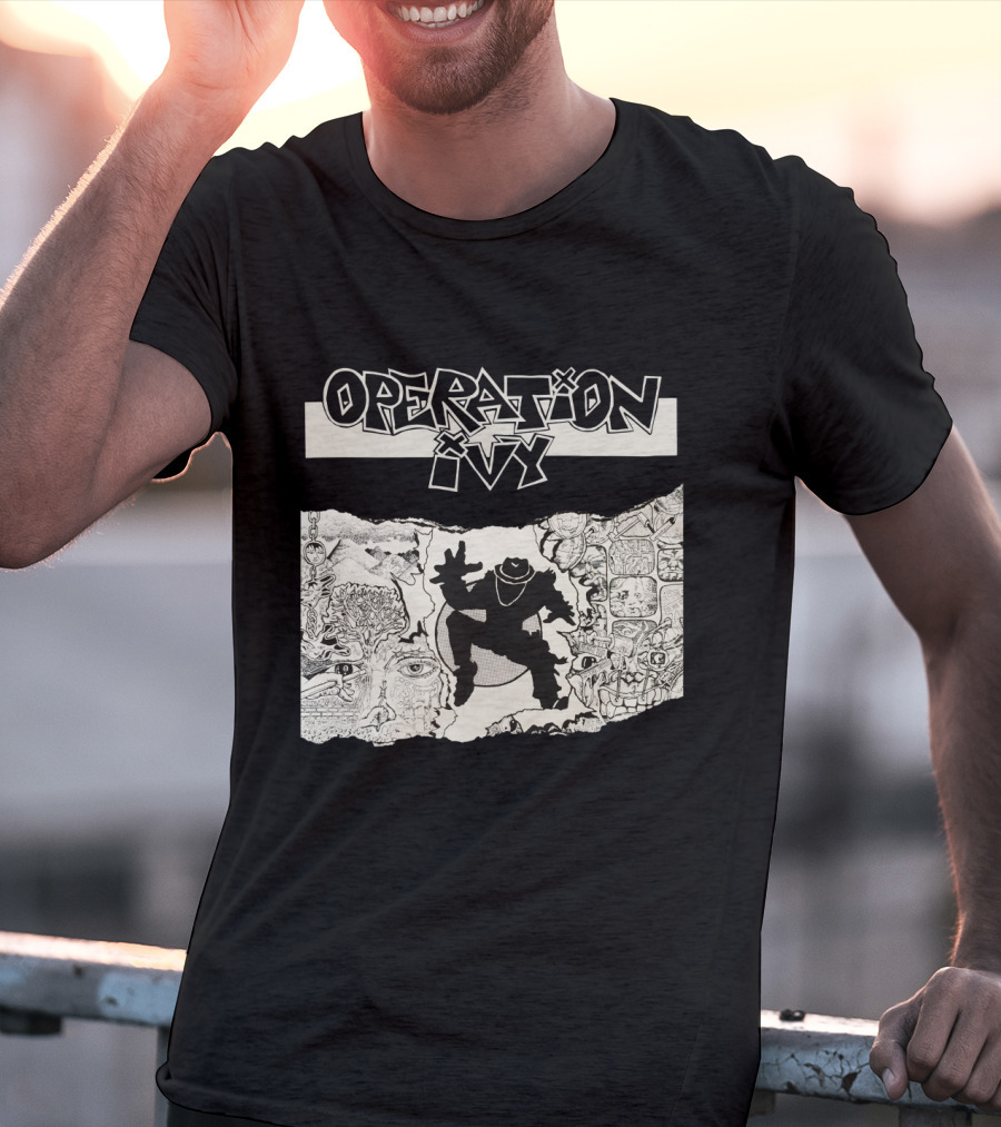 Operation Ivy Energy Album Cover Black And White Silhouetted Figure And Doodle Art T-Shirt