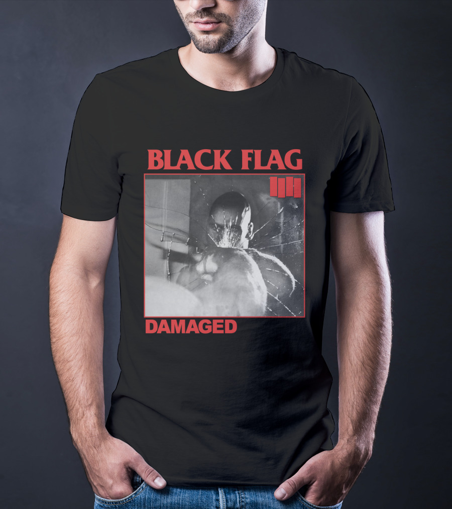 Black Flag Damaged Album Cover Black And White Broken Glass Image T-Shirt
