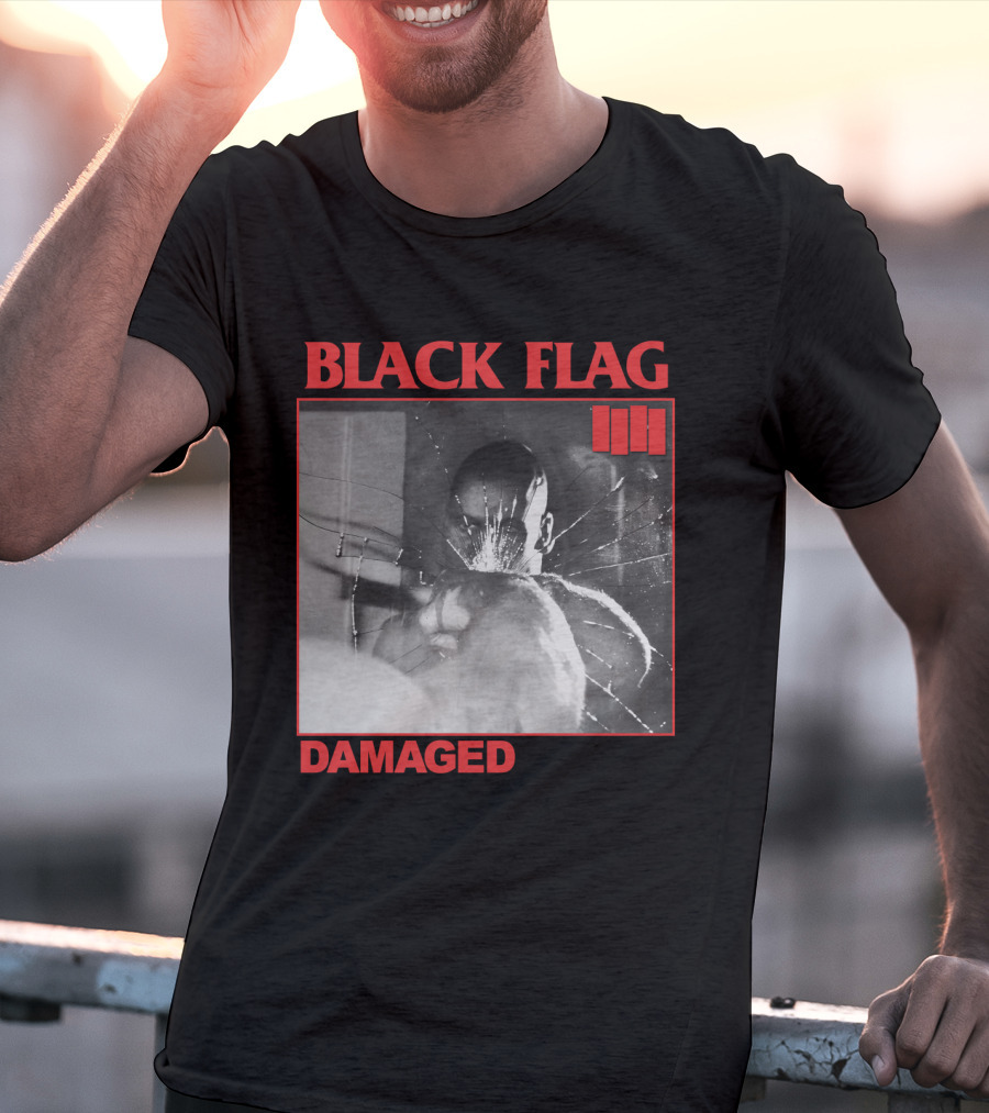 Black Flag Damaged Album Cover Black And White Broken Glass Image T-Shirt
