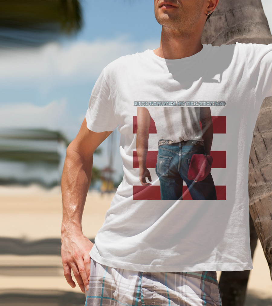 Bruce Springsteen And The E Street Band Born In The U.S.A. Denim Red Cap Stripes Iconic Album Cover T-Shirt