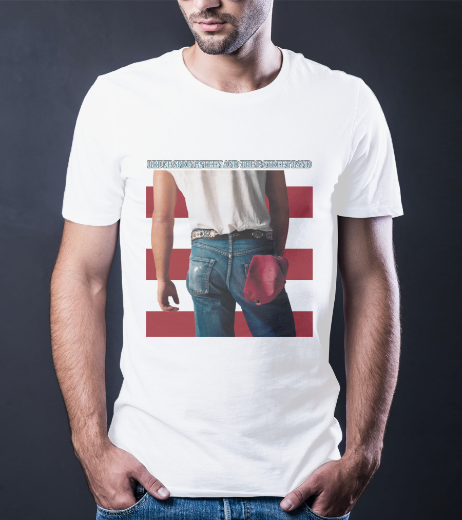 Bruce Springsteen And The E Street Band Born In The U.S.A. Denim Red Cap Stripes Iconic Album Cover T-Shirt