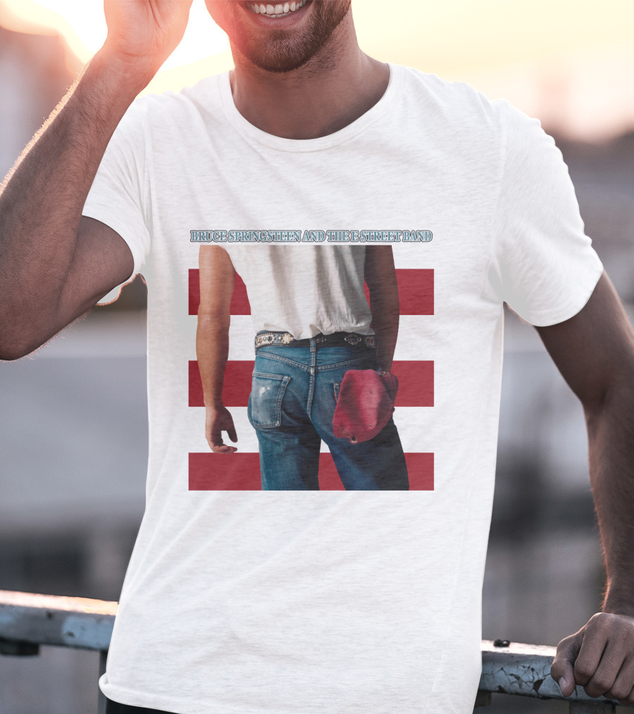 Bruce Springsteen And The E Street Band Born In The U.S.A. Denim Red Cap Stripes Iconic Album Cover T-Shirt