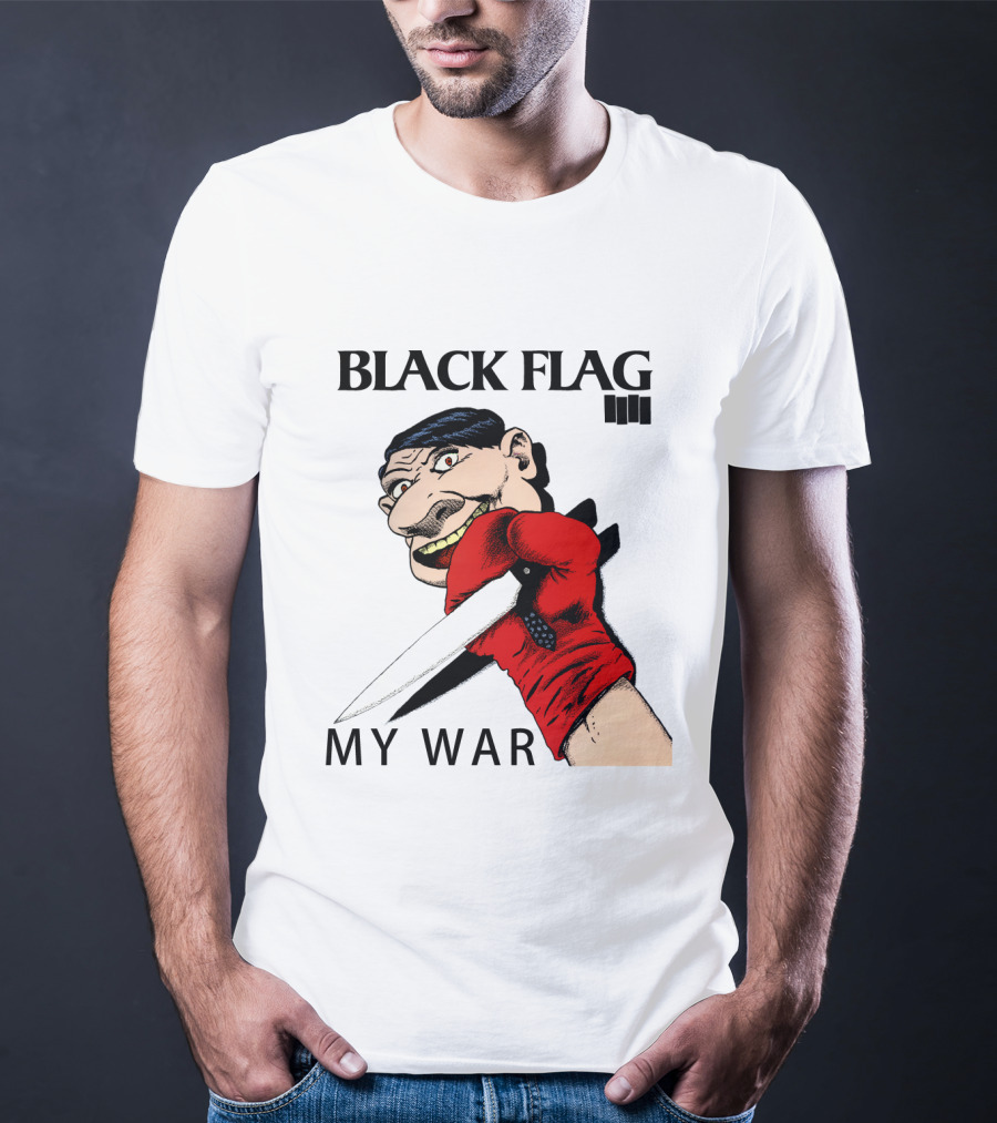 Black Flag My War Red Glove Knife Cartoon Face T-Shirt