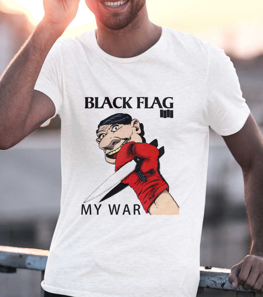 Black Flag My War Red Glove Knife Cartoon Face T-Shirt