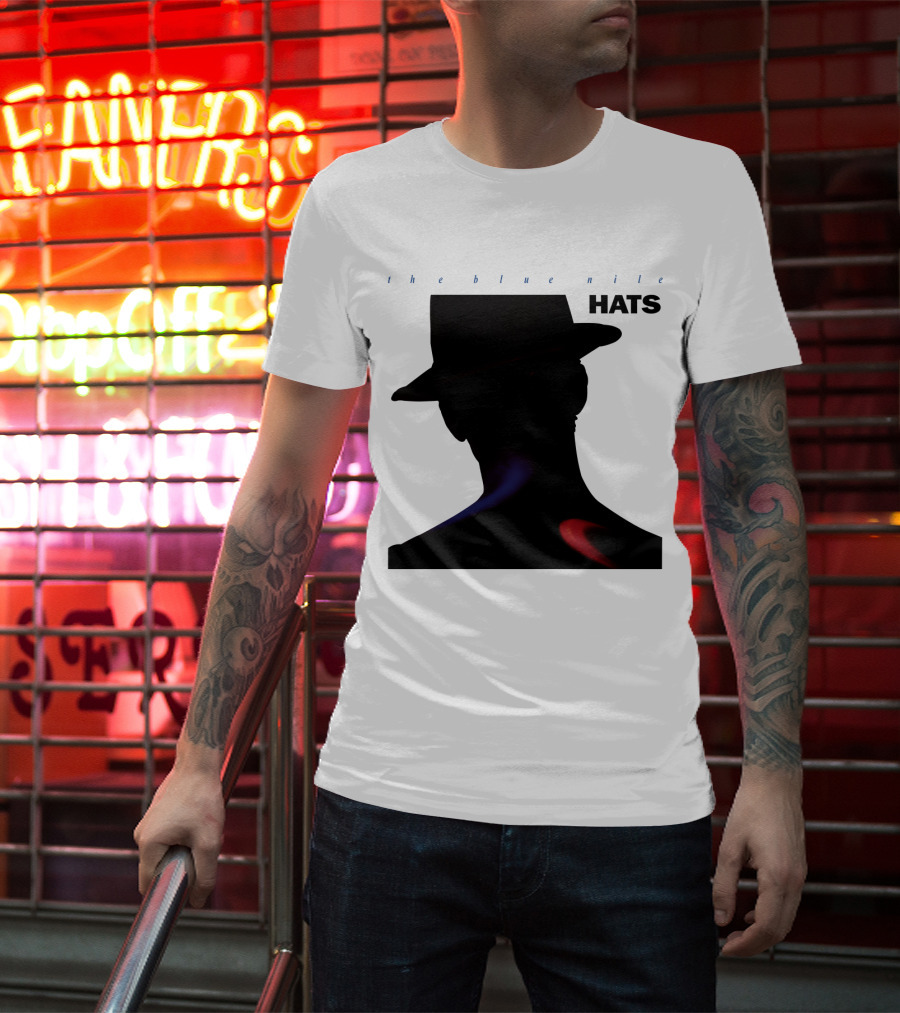 The Blue Nile Hats Silhouette With Hat In Black And Blue Accents T-Shirt