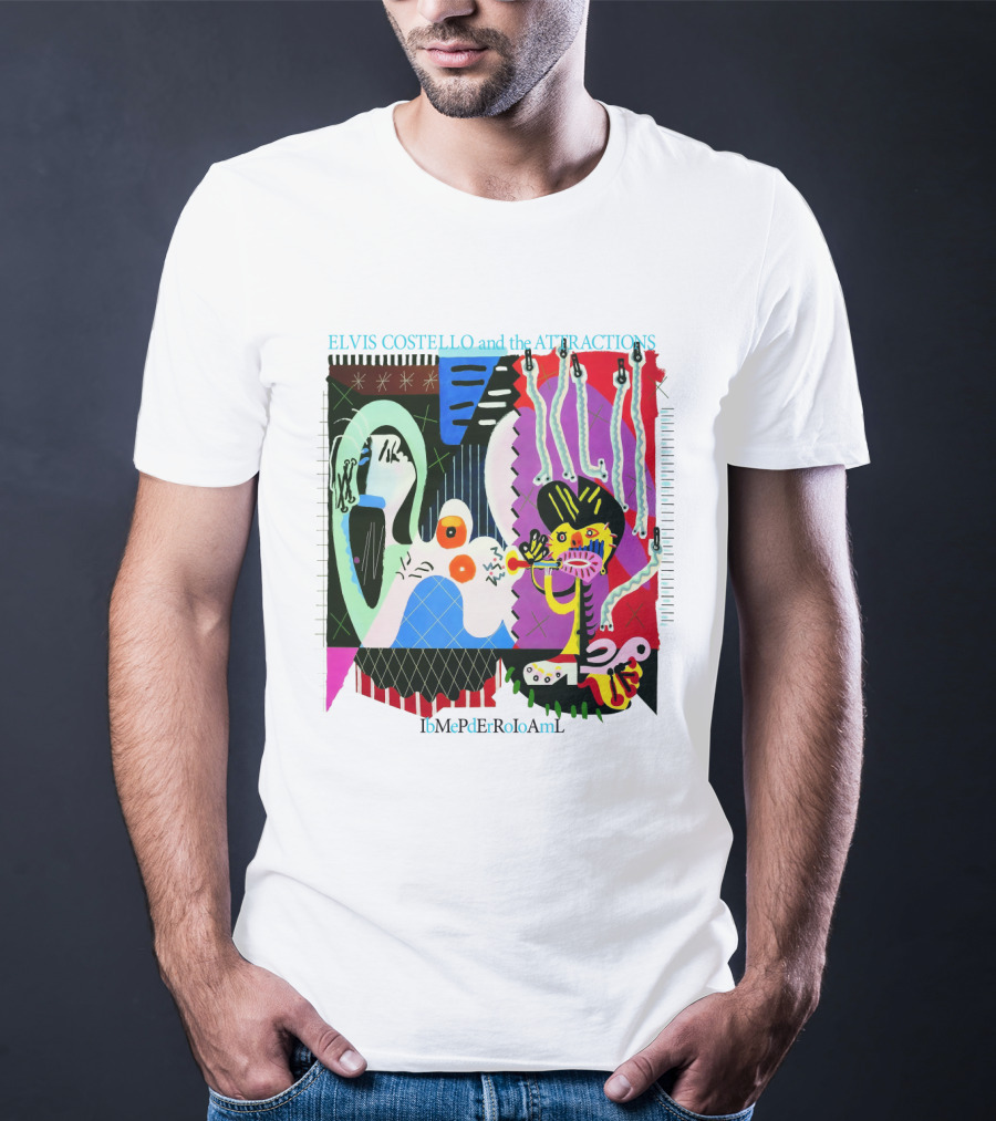 Elvis Costello And The Attractions Ibmepderroioaml Imperial Bedroom Vibrant Abstract Artwork T-Shirt