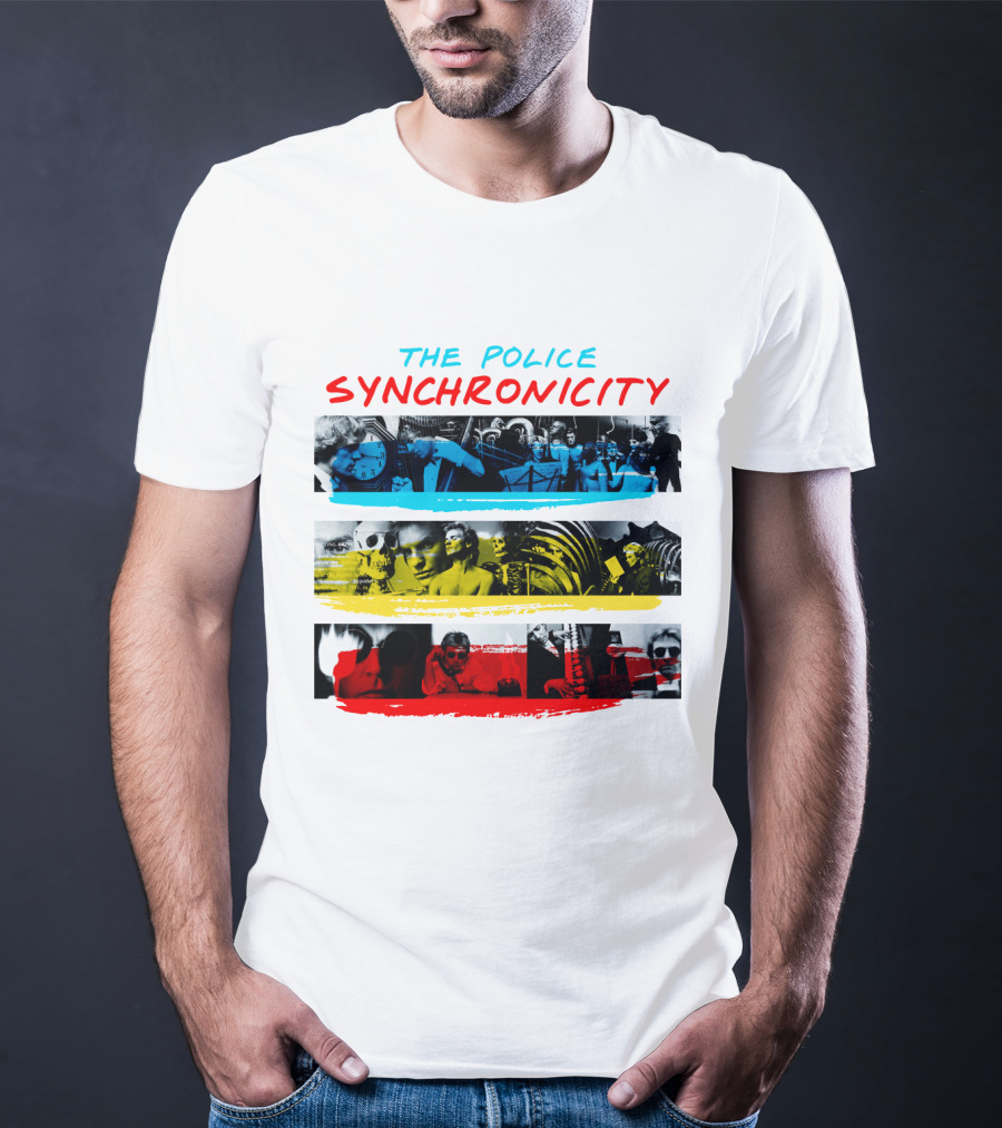 The Police Synchronicity Album Cover Art Blue Yellow Red Stripes T-Shirt