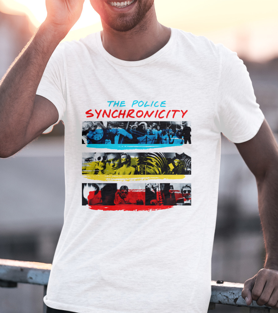 The Police Synchronicity Album Cover Art Blue Yellow Red Stripes T-Shirt