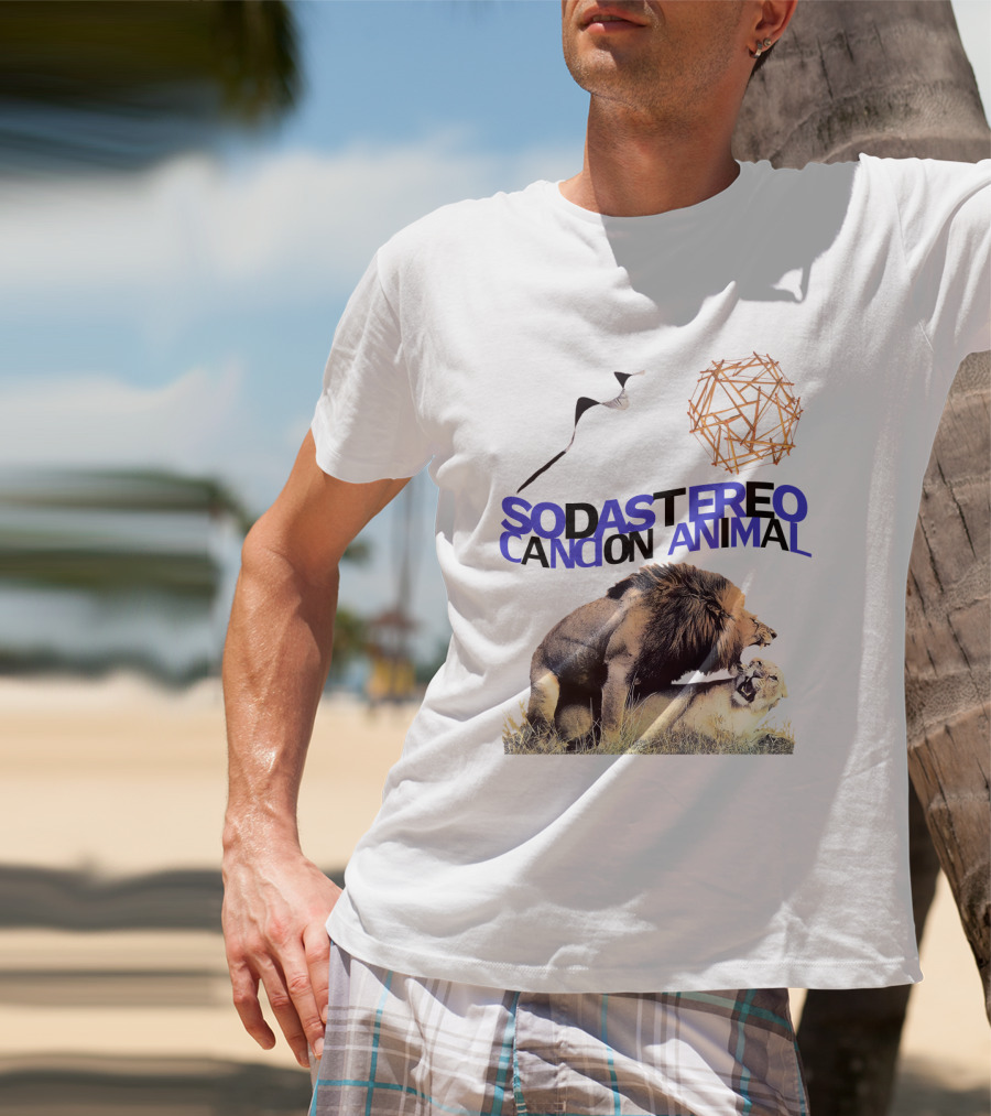 Soda Stereo Cancion Animal Lion Imagery With Geometric Sun T-Shirt