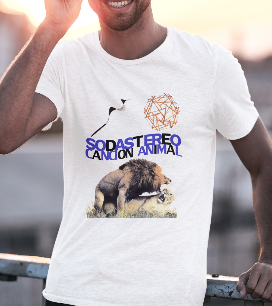 Soda Stereo Cancion Animal Lion Imagery With Geometric Sun T-Shirt