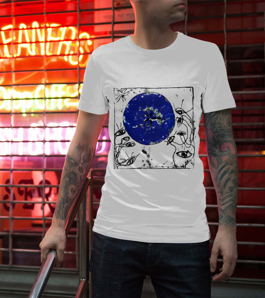The Cure Wish Album Art Blue Circle With Abstract Eye Drawings T-Shirt