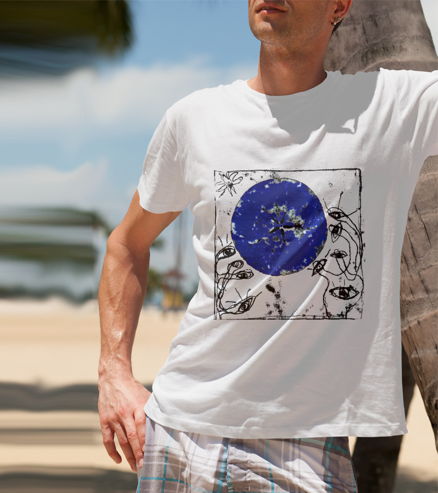 The Cure Wish Album Art Blue Circle With Abstract Eye Drawings T-Shirt