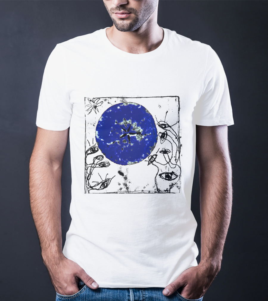 The Cure Wish Album Art Blue Circle With Abstract Eye Drawings T-Shirt