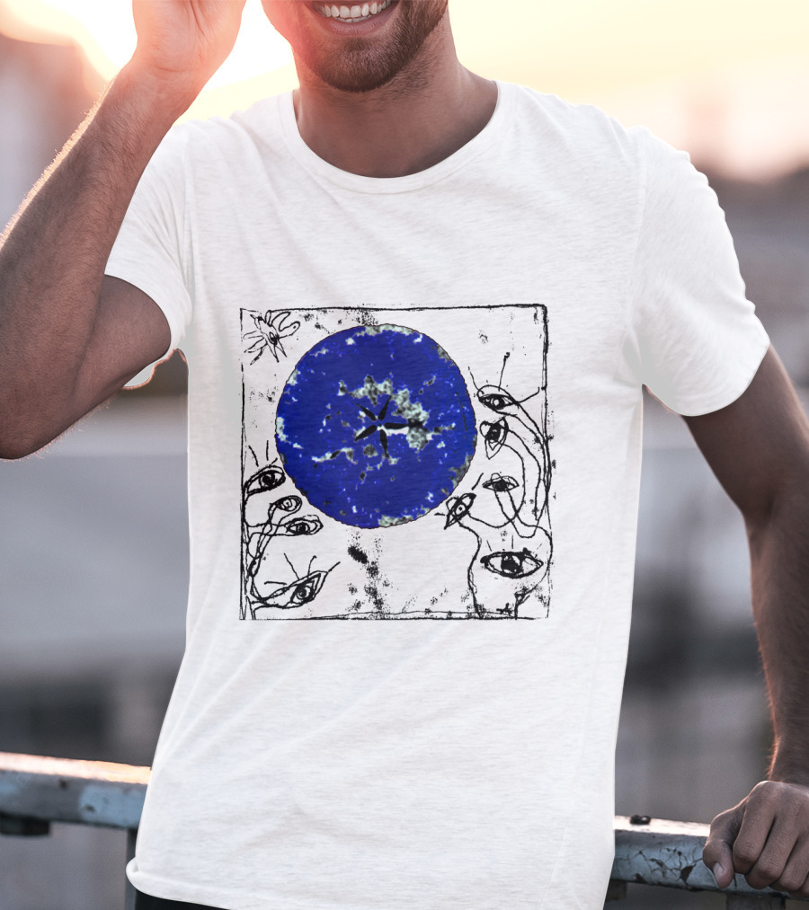 The Cure Wish Album Art Blue Circle With Abstract Eye Drawings T-Shirt