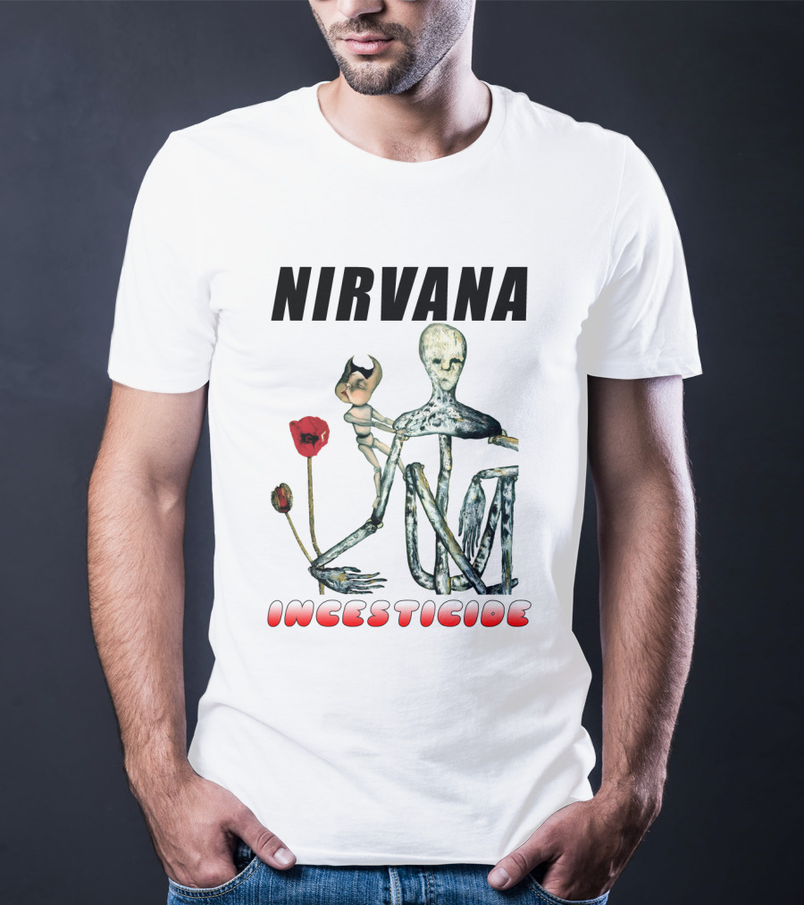 Nirvana Incesticide Album Cover Art With Surreal Skeleton Figure And Red Flowers T-Shirt