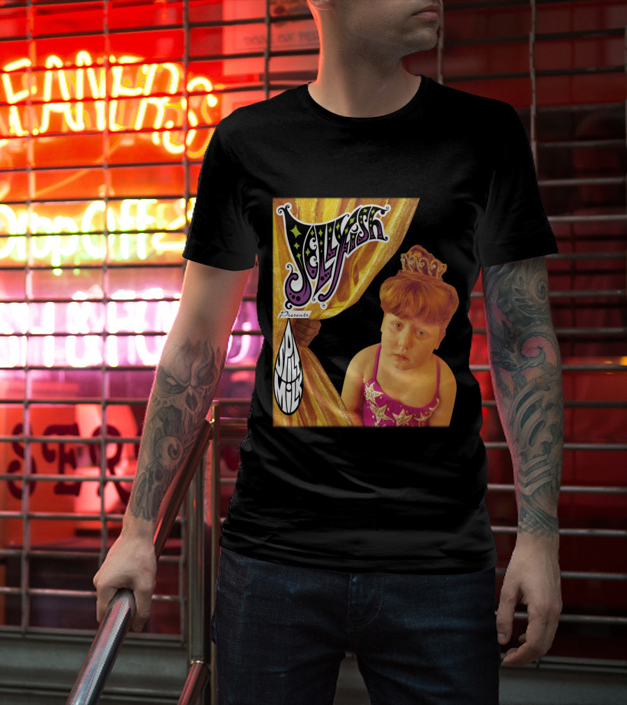 Jellyfish Presents Spilt Milk Girl With Tiara And Curtain T-Shirt