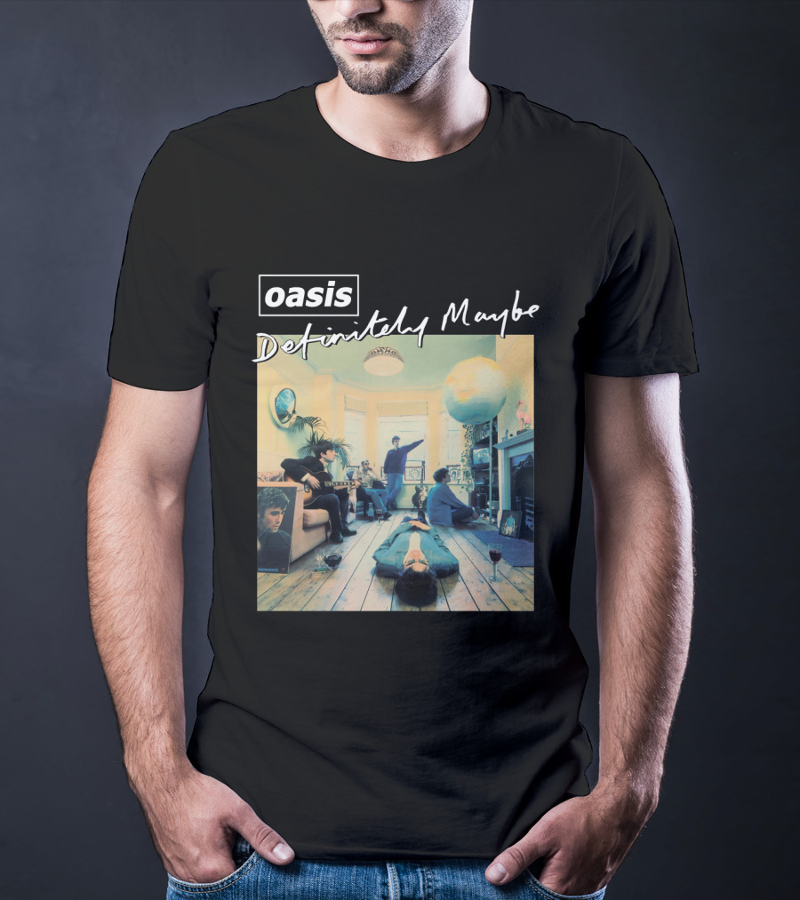 Oasis Definitely Maybe Album Cover Iconic Band Room Scene T-Shirt